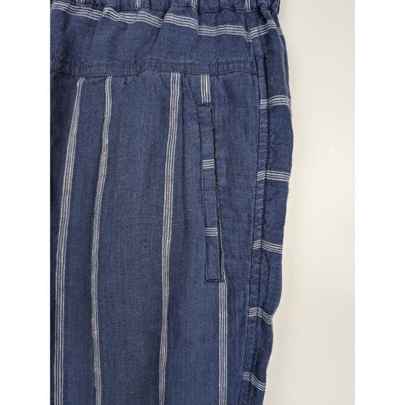 Anthropologie Coastal Blue High Rise Striped 100% Linen Pull-On Pants Small - Picture 6 of 11